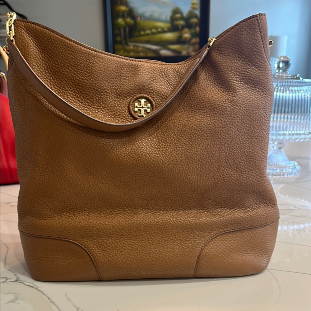 Tory Burch Brown Hobo Bag with Signature Medallion